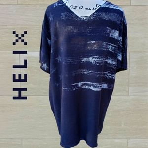 Helix Mens V-neck Black shirt with stars and brushed stripes